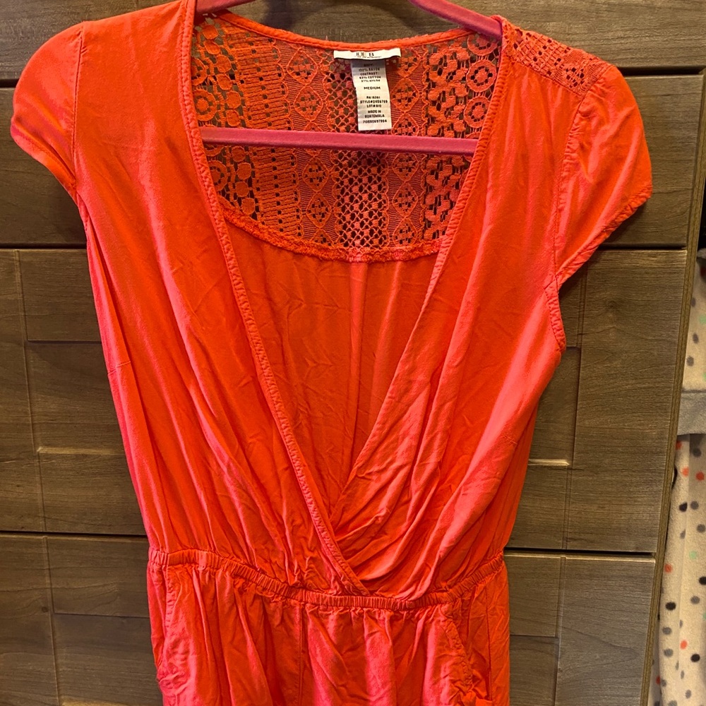 Women’s romper size medium coral colored with lace